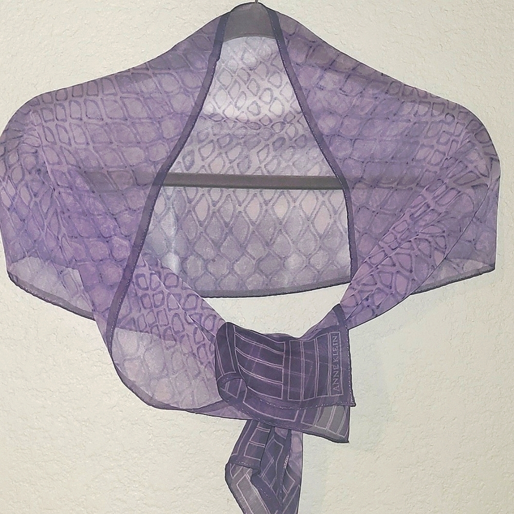 Vintage Ann Klein Silk Snakeskin Printed Scarf, Purple & White